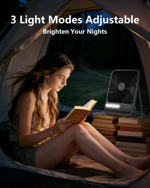 Alt view image 3 of 7 - 7-Inch Portable Travel Fan, Cruise Ship Approved, 28H 8000mAh Ultra-Thin Quiet Rechargeable Battery Operated Desk Fan with Timer & LED Display for Bedroom, Office, Camping