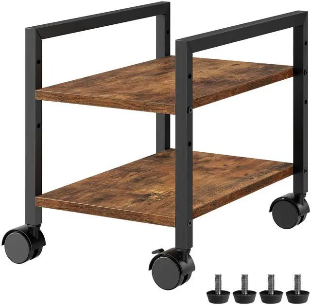Main image of PC Stand, 2-Tier PC Tower Stand Fits Most Computer Towers, CPU Holder for Floor, Height Adjustable, CPU Stand with Wheels Under Desk, for Home Office, Rustic Brown and Black BF11CJ01