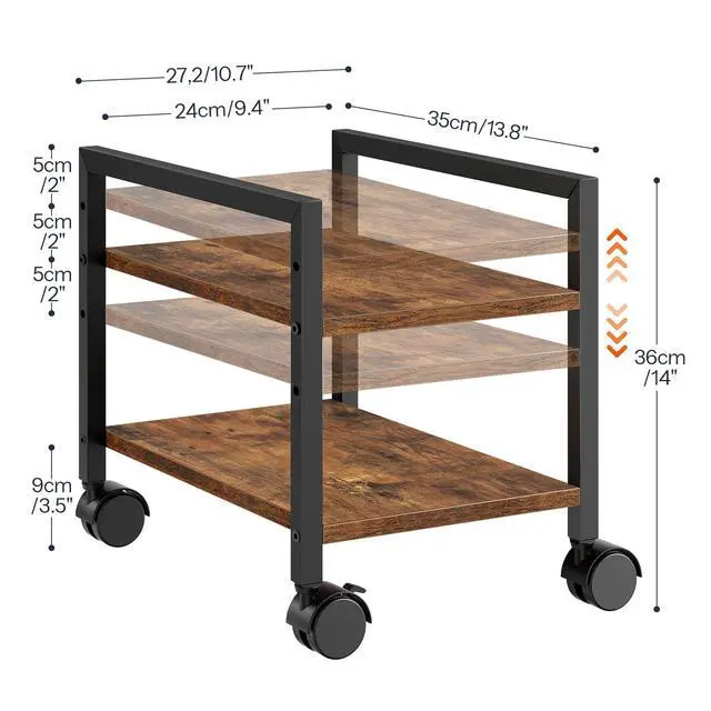 Alt view image 3 of 7 - PC Stand, 2-Tier PC Tower Stand Fits Most Computer Towers, CPU Holder for Floor, Height Adjustable, CPU Stand with Wheels Under Desk, for Home Office, Rustic Brown and Black BF11CJ01