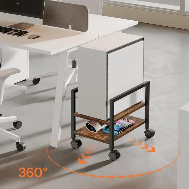 Alt view image 7 of 7 - PC Stand, 2-Tier PC Tower Stand Fits Most Computer Towers, CPU Holder for Floor, Height Adjustable, CPU Stand with Wheels Under Desk, for Home Office, Rustic Brown and Black BF11CJ01