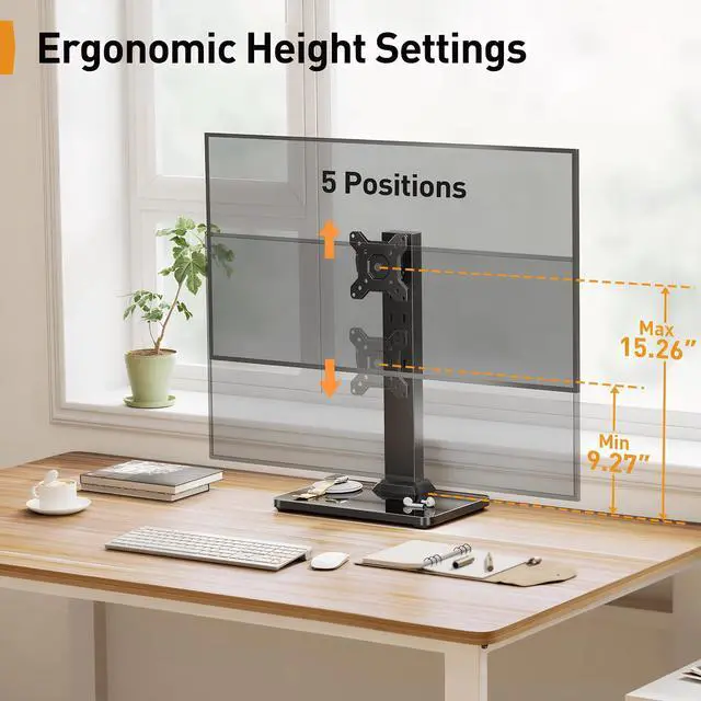 Alt view image 5 of 7 - Monitor Stand, Freestanding Monitor Mount for 13-34 inch Screens with 360 Degree Rotation, 5 Height Settings, Adjustable Desk Riser with Swivel and Tilt, Max VESA 100x100mm, PGTVS29