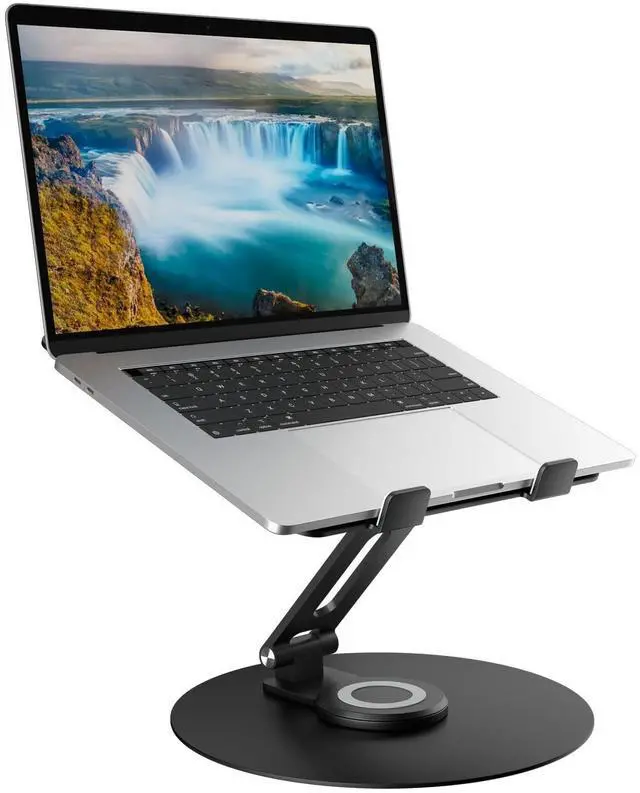 Main image of Swivel Laptop Stand for Desk, Adjustable Height Aluminum Computer Stand with 360 Rotating Base, Foldable Ergonomic Riser, Portable Laptop Holder Compatible with MacBook, All Laptops 10-17'', Black