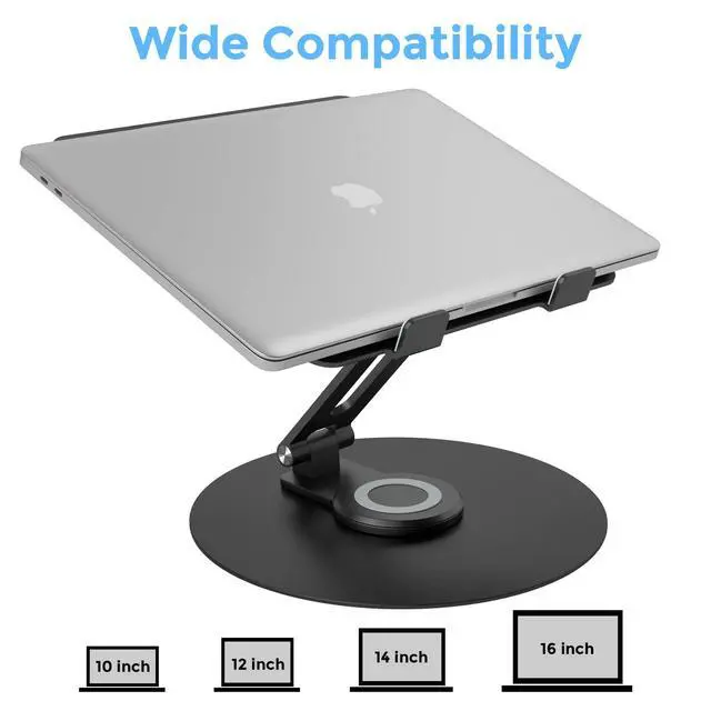 Alt view image 3 of 7 - Swivel Laptop Stand for Desk, Adjustable Height Aluminum Computer Stand with 360 Rotating Base, Foldable Ergonomic Riser, Portable Laptop Holder Compatible with MacBook, All Laptops 10-17'', Black