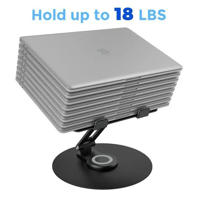 Alt view image 4 of 7 - Swivel Laptop Stand for Desk, Adjustable Height Aluminum Computer Stand with 360 Rotating Base, Foldable Ergonomic Riser, Portable Laptop Holder Compatible with MacBook, All Laptops 10-17'', Black