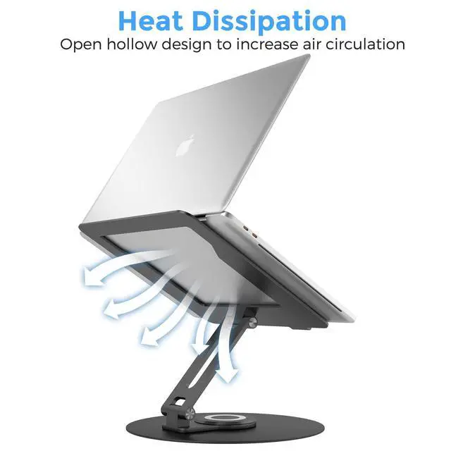 Alt view image 7 of 7 - Swivel Laptop Stand for Desk, Adjustable Height Aluminum Computer Stand with 360 Rotating Base, Foldable Ergonomic Riser, Portable Laptop Holder Compatible with MacBook, All Laptops 10-17'', Black