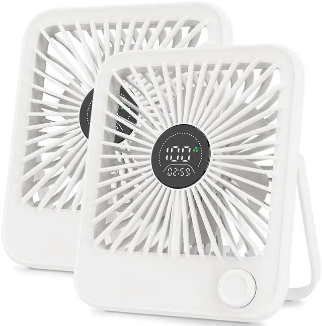 Main image of 2 Pack Small Desk Fan, Rechargeable Quiet Portable Travel Fan with 100 Wind Speeds Digital Display White Personal Fans for Office Bedroom Home Outdoor