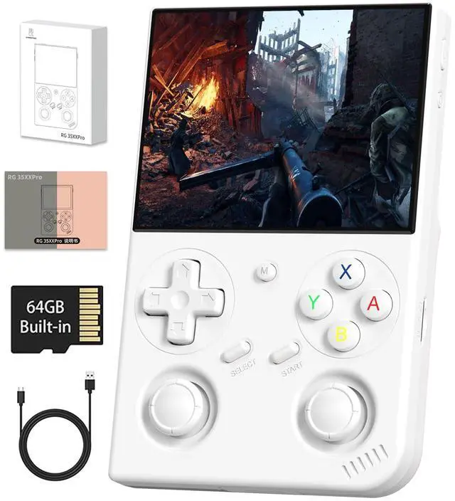 Main image of RG35XX Pro Handheld Game Consoles RG35XXPro Retro Gaming Console with 64GB Card 4353 Games Video Game Console Linux 64 Portable Pocket Arcade Support 30+ Simulators WiFi Bluetooth HD Output White