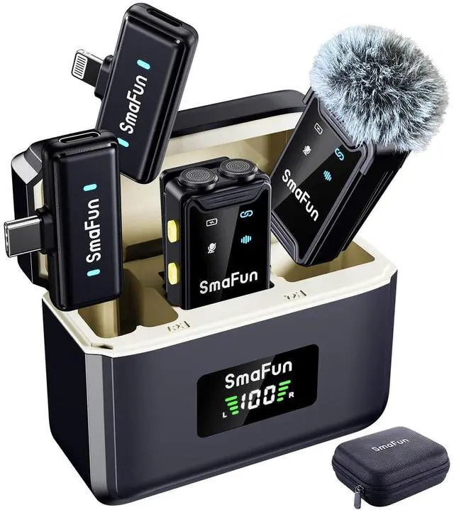 Main image of Mini Microphone for iPhone/Android(2TX+2RX+Charging Case)with AI Noise Cancelling, SmaFun TwinCast S2 Wireless Lavalier Mic with 48kHz/24-bit,48H,328FT for Vlog/Video Recording/Content Creators/TikTok