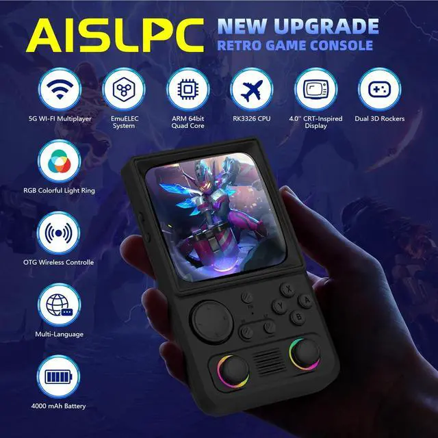 Alt view image 2 of 5 - R36TMAX Retro Handheld Game Console, 4.0'' 720x720 IPS Screen, 128GB Supports 22000+ Classic Games, EmuELEC System Supports WiFi Networked Fighting&OTG,4000mAh with Portable CaseGray 128GB