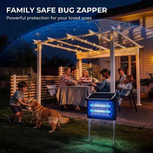 Alt view image 7 of 7 - Solar Bug Zapper Outdoor, 4500V Waterproof Mosquito Zapper with 10W Solar Panel, Cordless Rechargeable Electric Fly Zapper, Mosquito Killer Lamp with Auto Sensor for Patio, Backyard, Garden, Camping