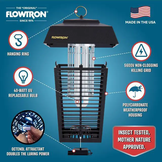 Alt view image 2 of 6 - Bug Zapper, 1 Acre of Outdoor Coverage with Powerful 40W Bulb & 5600V Instant Killing Grid, Electric Insect, Fly & Mosquito Zapper, Made in The USA