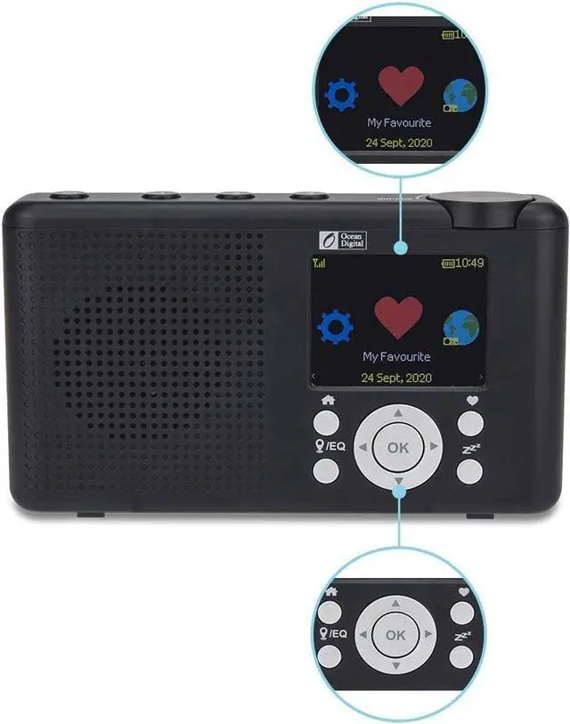 Alt view image 3 of 7 - WR-23F Portable FM Internet Radio 2.4 Color LCD Built-in Battery Wi-Fi Bluetooth (Black)