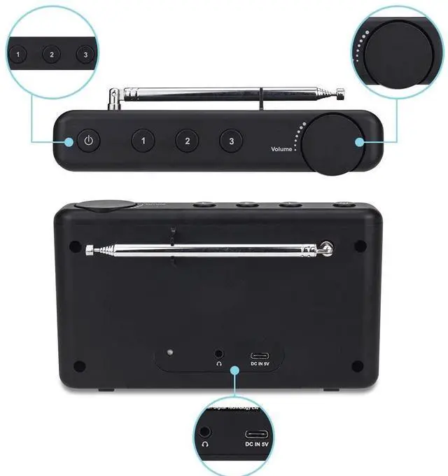 Alt view image 4 of 7 - WR-23F Portable FM Internet Radio 2.4 Color LCD Built-in Battery Wi-Fi Bluetooth (Black)