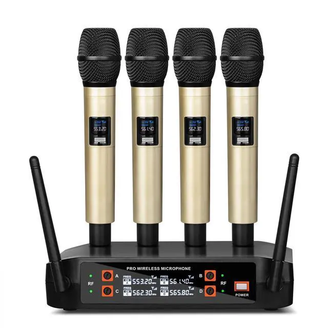 Main image of DX4 Wireless Microphone with 4 Professional UHF Dynamic Mic Cordless Handheld Microphone System for Karaoke Singing Party Church Wedding PA Speaker