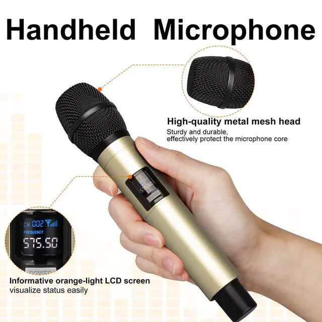 Alt view image 4 of 7 - DX4 Wireless Microphone with 4 Professional UHF Dynamic Mic Cordless Handheld Microphone System for Karaoke Singing Party Church Wedding PA Speaker