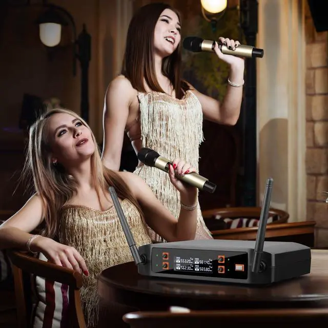 Alt view image 3 of 7 - DX4 Wireless Microphone with 4 Professional UHF Dynamic Mic Cordless Handheld Microphone System for Karaoke Singing Party Church Wedding PA Speaker