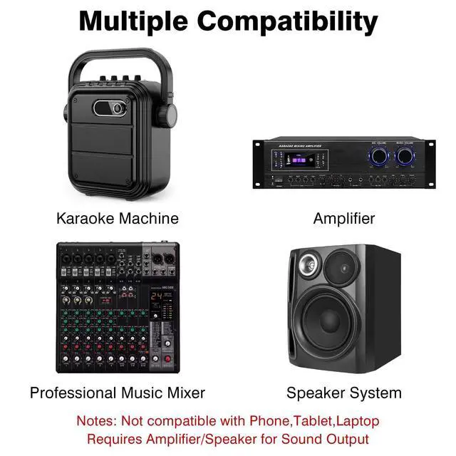 Alt view image 7 of 7 - Wireless Microphones, Dual UHF Wireless Microphone System with Professional Metal Handheld Dynamic Mics, 200ft Range for Karaoke, Singing, DJ, Church, Wedding & Party, Home KTV Set