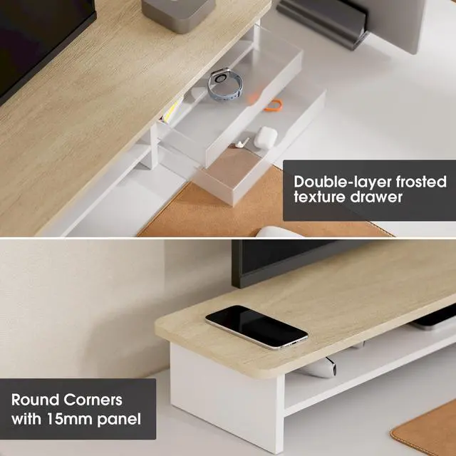 Alt view image 2 of 7 - Monitor Stand, Dual Monitor Riser, 42.5inch Large Desk Computer Monitor Stand Riser with Drawer, 2 Tier Wood & Acrylic Desktop Organizer for Computer, Laptop, Printer, TV Screen Riser
