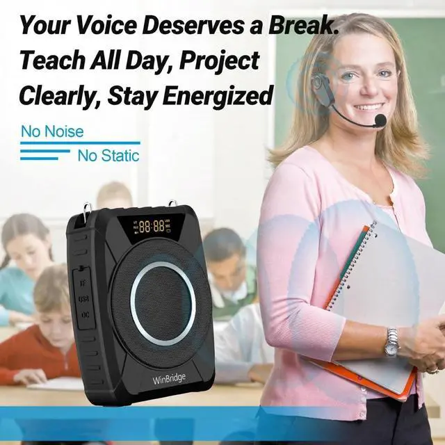 Alt view image 2 of 7 - Voice Amplifier Wireless Microphone, 20W Portable PA System with Bluetooth & Headset Mic, Waterproof Portable Microphone and Speaker, Megaphone for Teachers, Classroom, Outdoor Events - M801