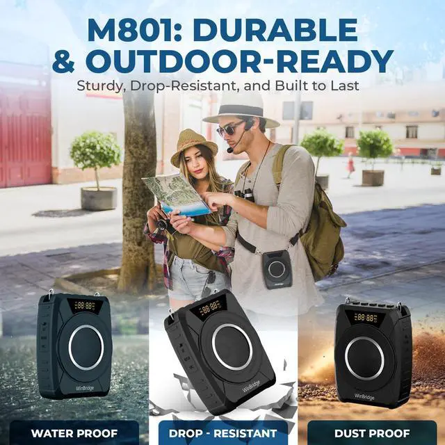Alt view image 5 of 7 - Voice Amplifier Wireless Microphone, 20W Portable PA System with Bluetooth & Headset Mic, Waterproof Portable Microphone and Speaker, Megaphone for Teachers, Classroom, Outdoor Events - M801