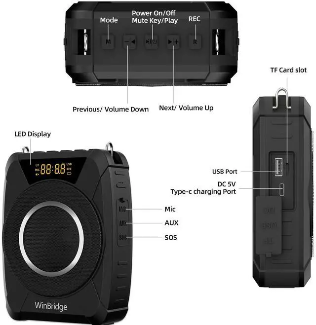Alt view image 7 of 7 - Voice Amplifier Wireless Microphone, 20W Portable PA System with Bluetooth & Headset Mic, Waterproof Portable Microphone and Speaker, Megaphone for Teachers, Classroom, Outdoor Events - M801