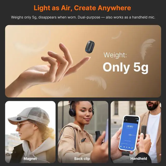 Alt view image 2 of 7 - Air SE Wireless Mini Microphone for iPhone 17/16/15 & Android, 48kHz/24-bit, AI Noise Cancellation, Clip on Content Creator Microphones for Interview YouTube TikTok Podcast Vlogging