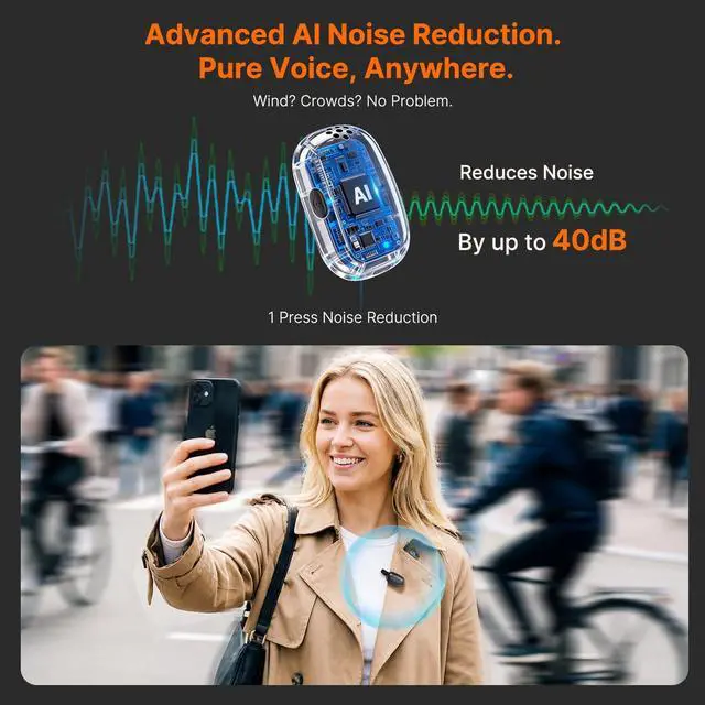 Alt view image 3 of 7 - Air SE Wireless Lavalier Microphone for for iPhone & Android Dual Receiver (USB-C + Lightning), AI Noise Cancellation, 48kHz/24bit for YouTube, Podcast, Interview