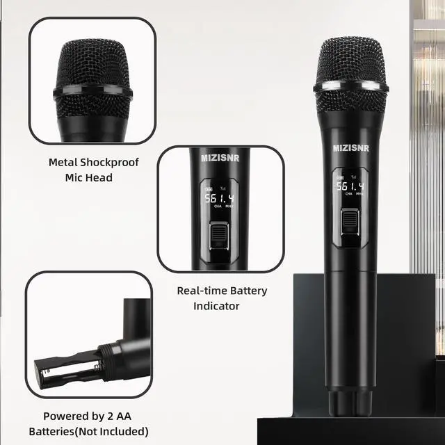 Alt view image 4 of 7 - UHF Wireless Microphone Systems, 4 Channels Cordless Handheld Dynamic Karaoke Mic Set, Auto Connect 300ft Range Transmission for Singing, Karaoke, DJ Party, Church, Wedding, PA Speaker