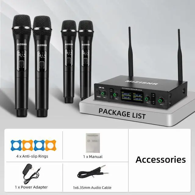 Alt view image 7 of 7 - UHF Wireless Microphone Systems, 4 Channels Cordless Handheld Dynamic Karaoke Mic Set, Auto Connect 300ft Range Transmission for Singing, Karaoke, DJ Party, Church, Wedding, PA Speaker