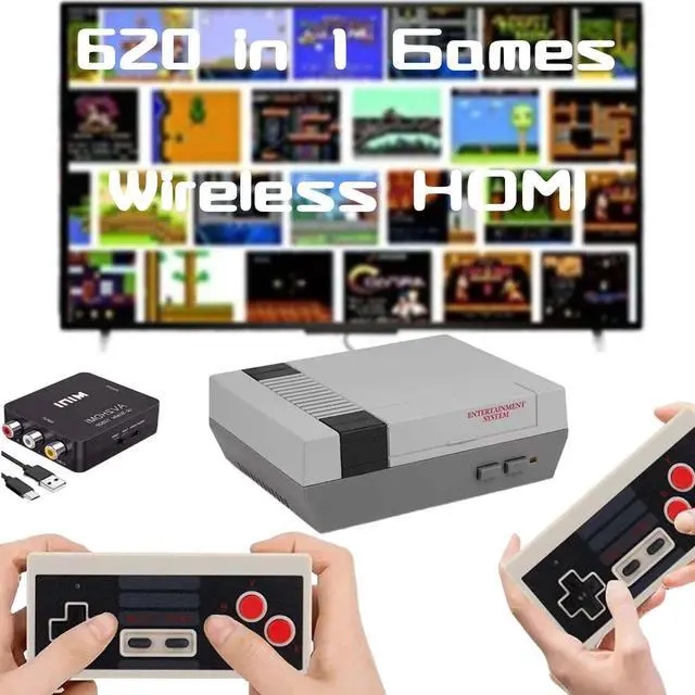 Main image of Classic Mini Retro Game Console Built in 620 Video Games,Av and HDMI Output Plug and Play Game System with Dual Wireless Controllers. (Grayish White)