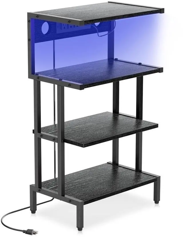 Main image of Game Console Shelf, 4-Tier Video Gaming Consoles Stand with Outlet & RGB Light, Small Media Entertainment Center for Audio Stereo Storage Organizer Playroom Furniture, Stereo Stands and Racks