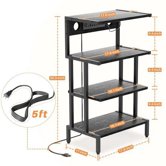 Alt view image 3 of 7 - Game Console Shelf, 4-Tier Video Gaming Consoles Stand with Outlet & RGB Light, Small Media Entertainment Center for Audio Stereo Storage Organizer Playroom Furniture, Stereo Stands and Racks