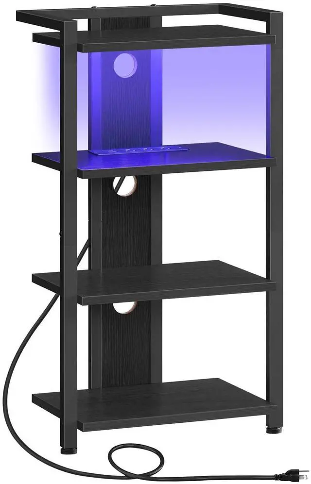 Main image of Game Console Shelf, 4-Tier Video Gaming Consoles Stand with Outlet & RGB Light, Audio Rack Tower for Turntable, Stereo Equipment, Wooden Entertainment Storage Stand, Black BB38UDCJ01