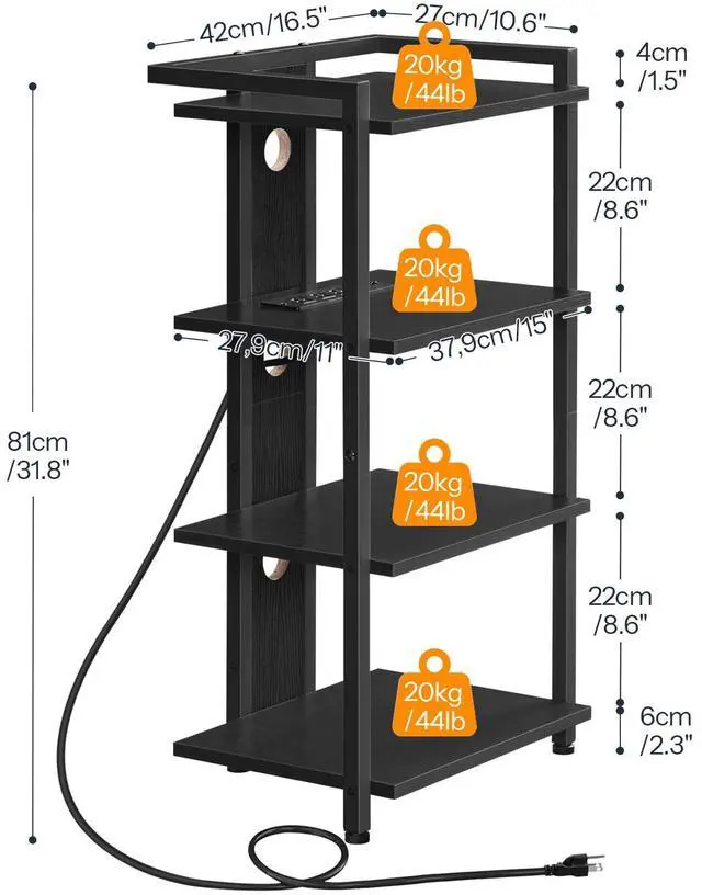 Alt view image 4 of 7 - Game Console Shelf, 4-Tier Video Gaming Consoles Stand with Outlet & RGB Light, Audio Rack Tower for Turntable, Stereo Equipment, Wooden Entertainment Storage Stand, Black BB38UDCJ01