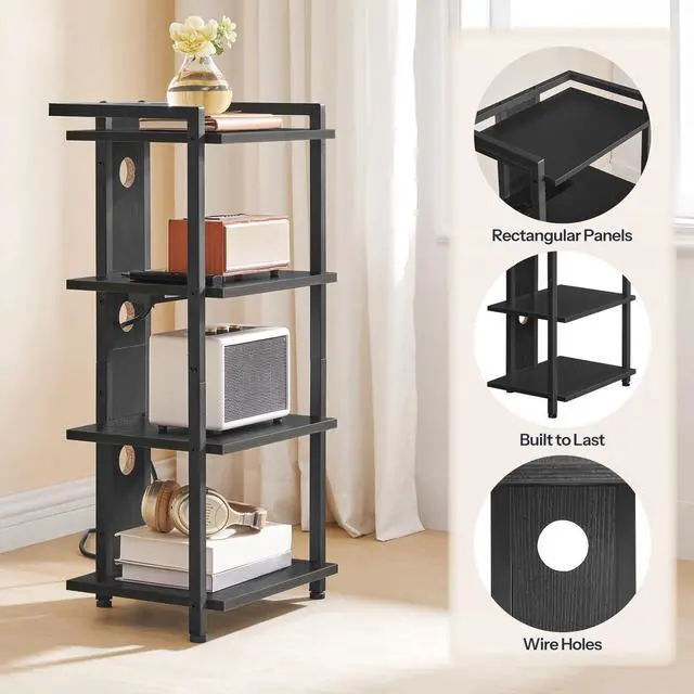 Alt view image 7 of 7 - Game Console Shelf, 4-Tier Video Gaming Consoles Stand with Outlet & RGB Light, Audio Rack Tower for Turntable, Stereo Equipment, Wooden Entertainment Storage Stand, Black BB38UDCJ01