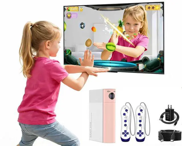 Main image of AR Motion Game Console for Kids: Plug and Play TV Video Game System for Indoor Physical Play Interactive Family Fun Game Nights Parties Playtime - Great Gift for Boys Girls (Light Pink)