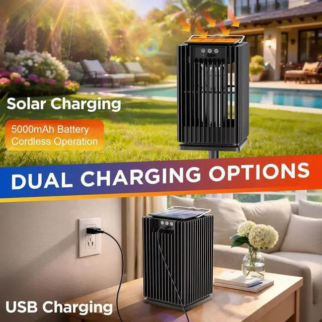 Alt view image 3 of 7 - Outdoor Solar Bug Zapper-4200V Cordless Electric Mosquito Zapper with Waterproof Design & Smart Sensor-5000mAh Rechargeable Fly Zapper with Night Light-Mosquito Repellent for Patio, Backyard, Camping