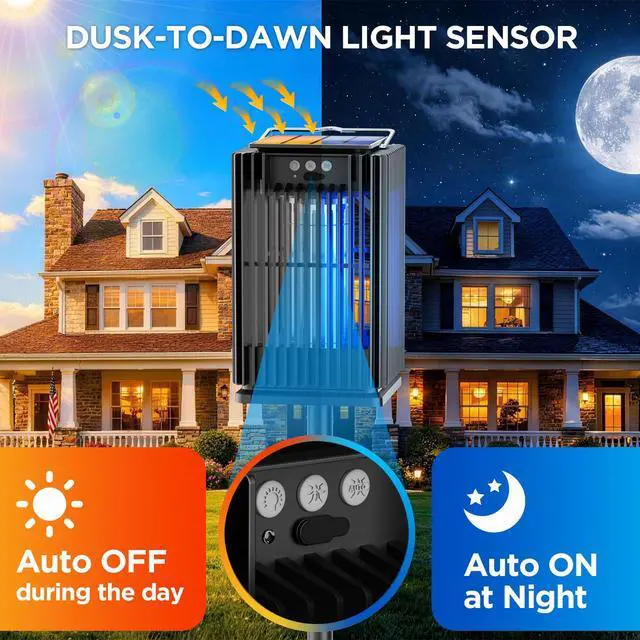 Alt view image 4 of 7 - Outdoor Solar Bug Zapper-4200V Cordless Electric Mosquito Zapper with Waterproof Design & Smart Sensor-5000mAh Rechargeable Fly Zapper with Night Light-Mosquito Repellent for Patio, Backyard, Camping