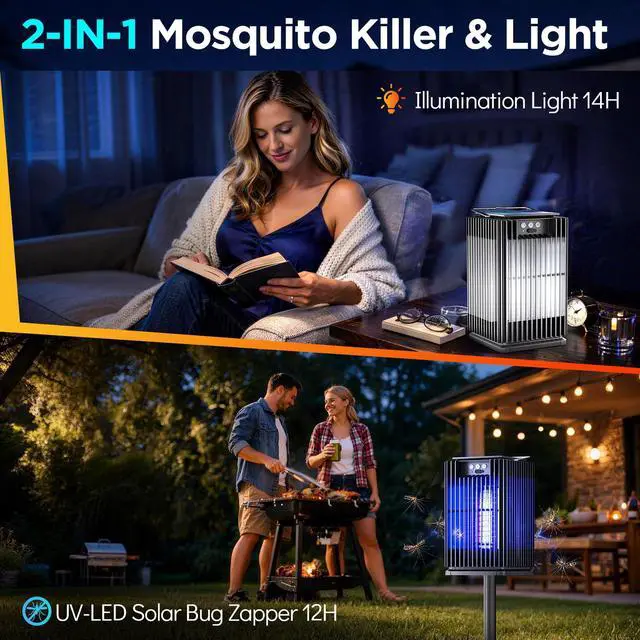 Alt view image 5 of 7 - Outdoor Solar Bug Zapper-4200V Cordless Electric Mosquito Zapper with Waterproof Design & Smart Sensor-5000mAh Rechargeable Fly Zapper with Night Light-Mosquito Repellent for Patio, Backyard, Camping