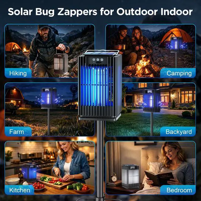 Alt view image 7 of 7 - Outdoor Solar Bug Zapper-4200V Cordless Electric Mosquito Zapper with Waterproof Design & Smart Sensor-5000mAh Rechargeable Fly Zapper with Night Light-Mosquito Repellent for Patio, Backyard, Camping