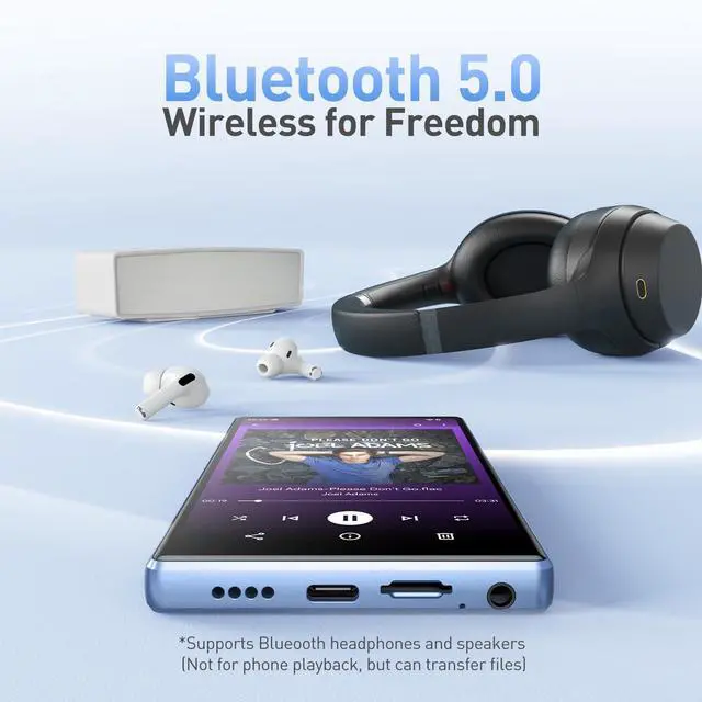 Alt view image 7 of 7 - 5'' 128GB MP3 Player with Bluetooth and WiFi, T09 Touch Screen Andriod 13 Music Player with Spotify, Audible, YouTube, Up to 1TB(Blue)