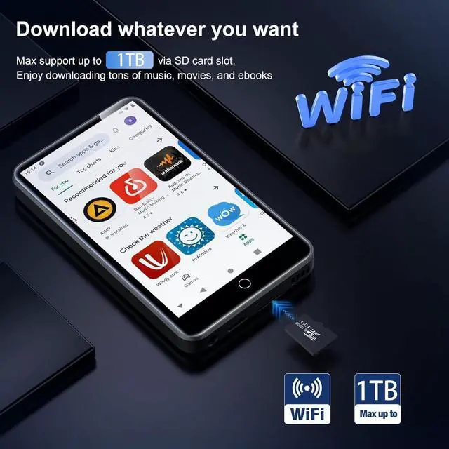 Alt view image 7 of 7 - MP3 Player with Bluetooth and WiFi, 80GB Storage& Android OS, 4" Touch Screen Spotify Music&Video Player, Built-in Speaker, FM Radio, MP4 Player for Kids