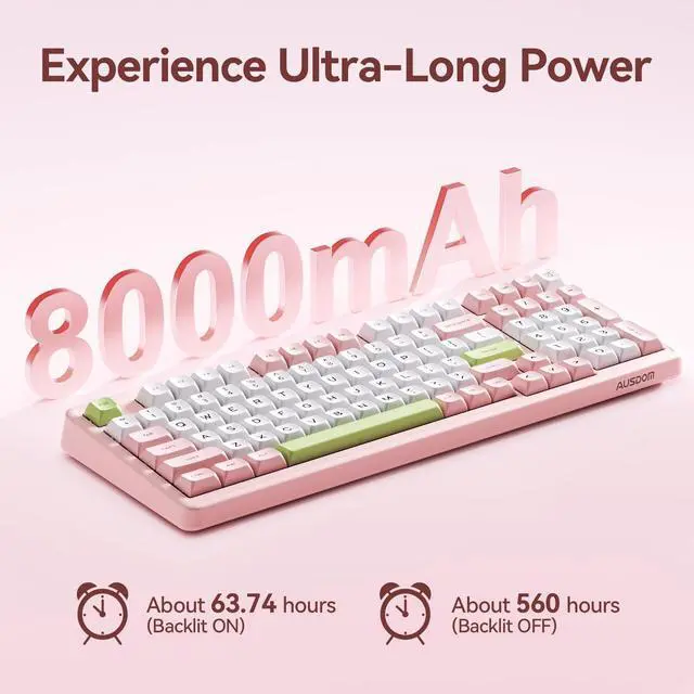 Alt view image 4 of 7 - H98 Silent Wireless Bluetooth Mechanical Keyboard, BT5.3/Type-C/2.4G Hot Swappable Gaming Keyboards with RGB Backlit, 8000mAh Battery, Numpad, Pink Creamy Keyboard for Mac/Win/Office, 98 Keys