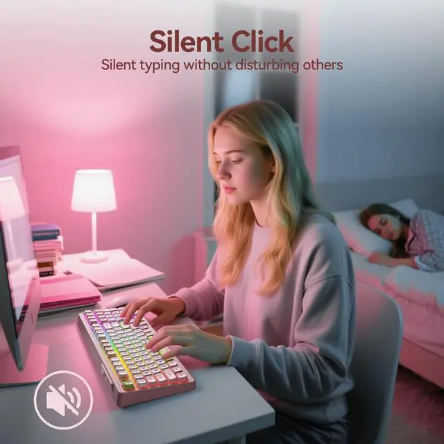 Alt view image 3 of 7 - H98 Silent Wireless Bluetooth Mechanical Keyboard, BT5.3/Type-C/2.4G Hot Swappable Gaming Keyboards with RGB Backlit, 8000mAh Battery, Numpad, Pink Creamy Keyboard for Mac/Win/Office, 98 Keys