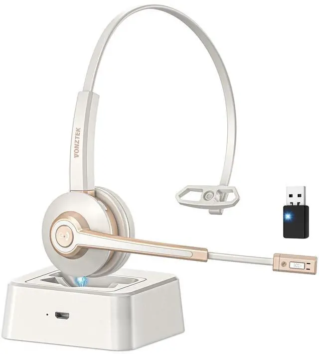 Main image of Bluetooth Headset with Microphone,Wireless Headset V5.2 with AI Noise Canceling Mic&USB Dongle, Wireless Headphones with Charging Base and Mute Function for Computer/Phone/Office/Skype