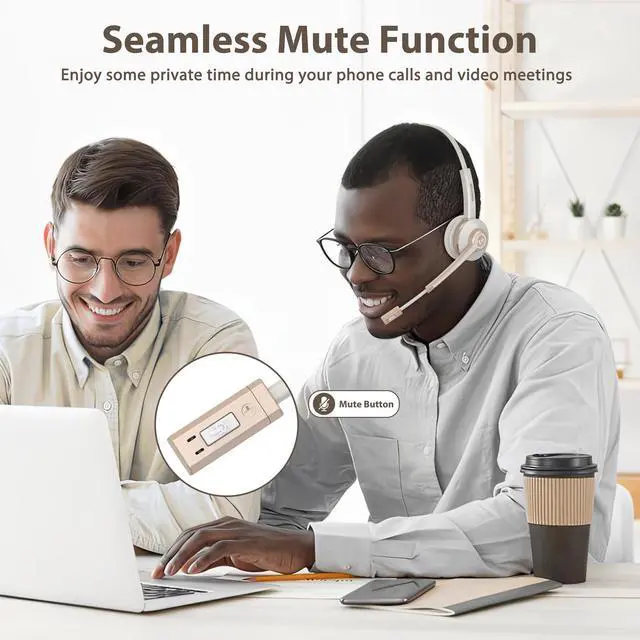 Alt view image 6 of 7 - Bluetooth Headset with Microphone,Wireless Headset V5.2 with AI Noise Canceling Mic&USB Dongle, Wireless Headphones with Charging Base and Mute Function for Computer/Phone/Office/Skype