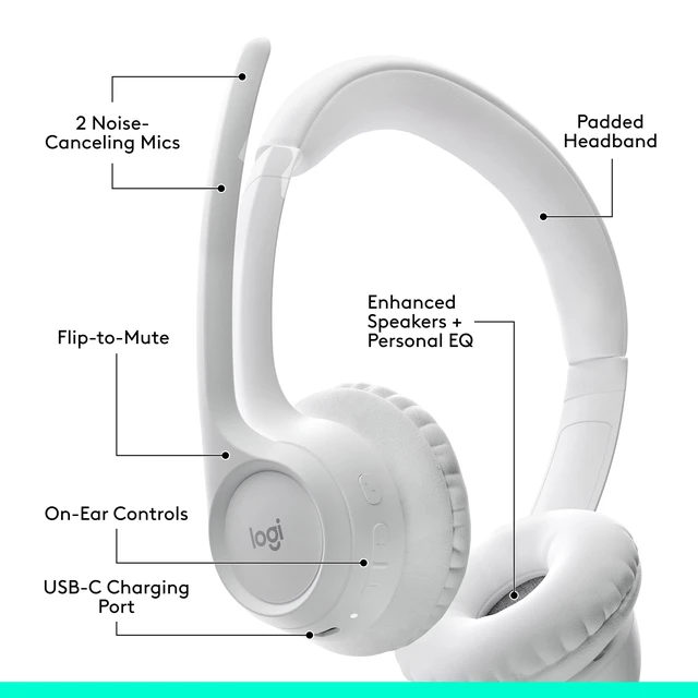 Alt view image 6 of 7 - Zone 300 Wireless Bluetooth Headset - Off-White | Compatible with Windows, Mac, Chrome, Linux, iOS, iPadOS, Android