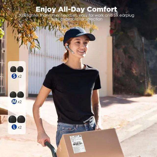 Alt view image 6 of 6 - Bluetooth Headset V5.3, Wireless Headset with Dual Noise-Canceling Microphones, Portable Charging Case, 300H Standby Time, Hands Free Headphones for PC Cell Phones, Trucker Office Work (Silver)