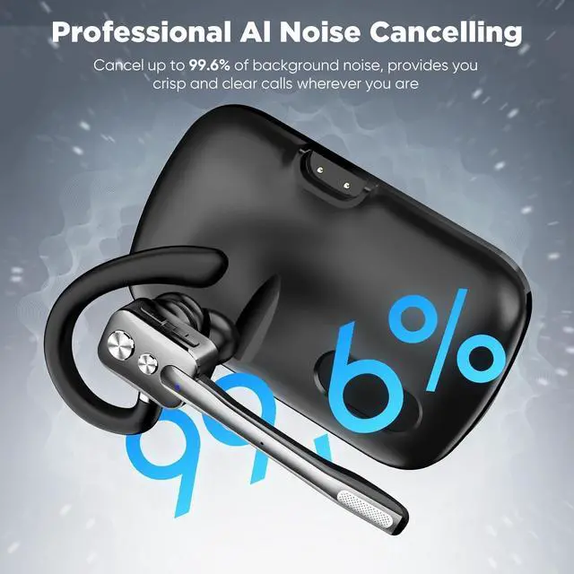 Alt view image 2 of 6 - Bluetooth Headset V5.3, Wireless Headset with Dual Noise-Canceling Microphones, Portable Charging Case, 300H Standby Time, Hands Free Headphones for PC Cell Phones, Trucker Office Work (Silver)