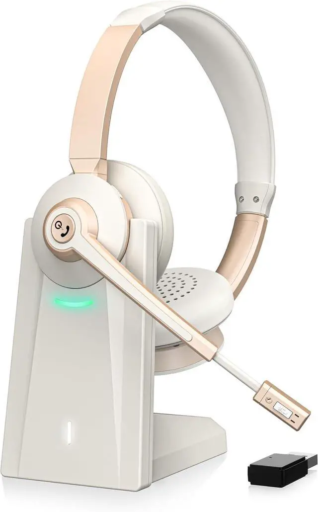 Main image of Wireless Headset, Bluetooth Headset with Microphone AI Noise Canceling & USB Dongle, On-Ear Wireless Headphones with Mic Mute & Charge Dock for Work Computer Phone Office Call Meeting